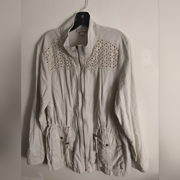 Women's Cream Jacket with Eyelet Detail - Picture 1 of 3
